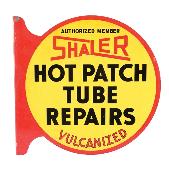 SHALER HOT PATCH TUBE REPAIRS TIN SERVICE STATION FLANGE SIGN. 