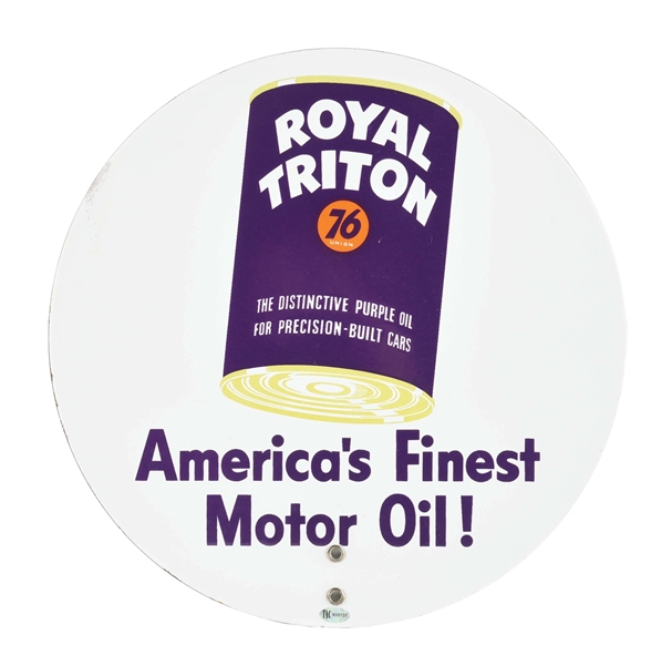 NEW OLD STOCK UNION 76 ROYAL TRITON MOTOR OIL PORCELAIN RACK SIGN.