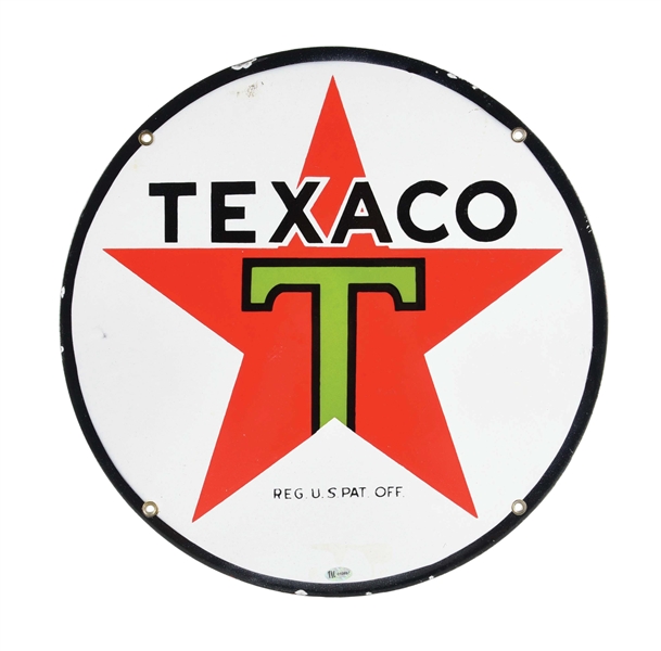 TEXACO MOTOR OIL 15" PORCELAIN OIL CART SIGN W/ STAR GRAPHIC. 