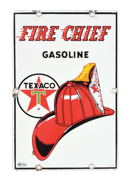 TEXACO FIRE CHIEF GASOLINE 12" PORCELAIN PUMP PLATE SIGN. 