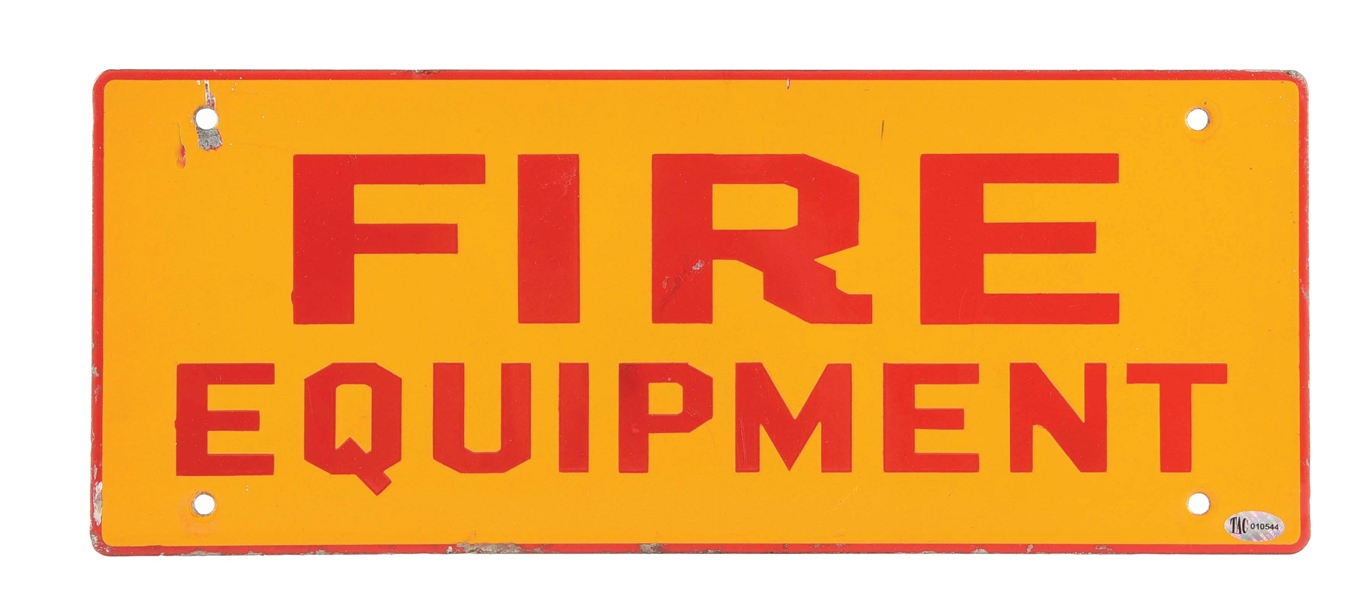 SHELL OIL COMPANY FIRE EQUIPMENT PORCELAIN SIGN.