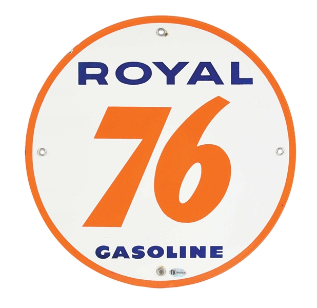 UNION 76 ROYAL GASOLINE PORCELAIN PUMP PLATE SIGN.