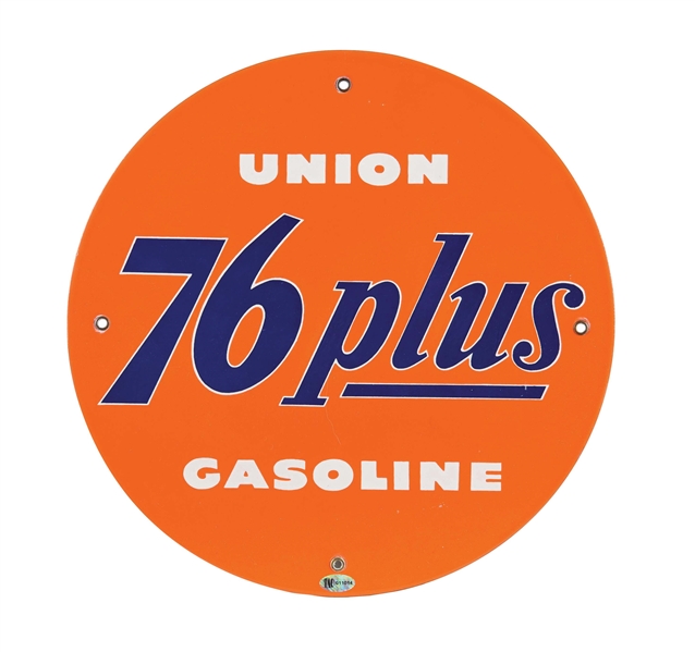 UNION 76 PLUS GASOLINE PORCELAIN PUMP PLATE SIGN. 