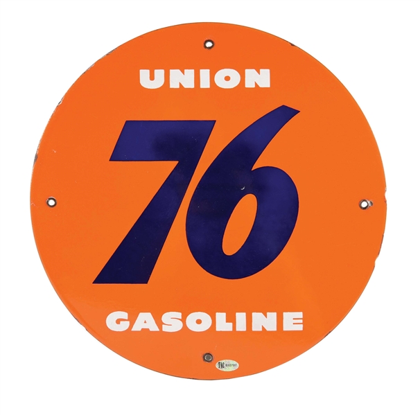 UNION 76 GASOLINE PORCELAIN PUMP PLATE SIGN.