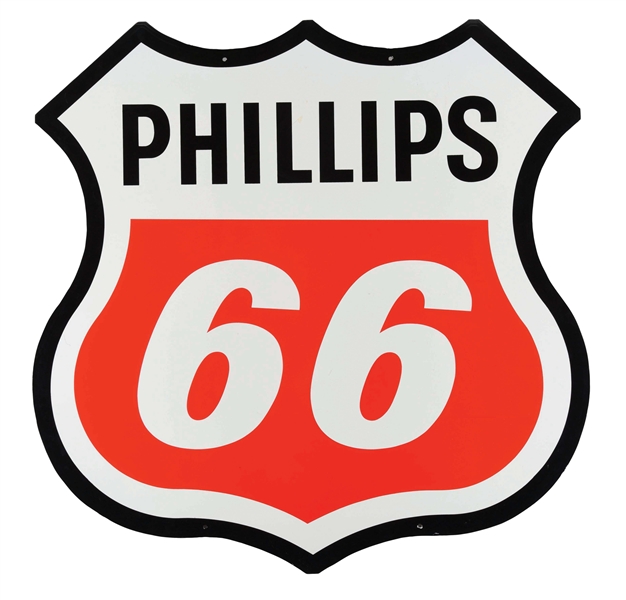 OUTSTANDING PHILLIPS 66 GASOLINE PORCELAIN SERVICE STATION SHIELD SIGN.
