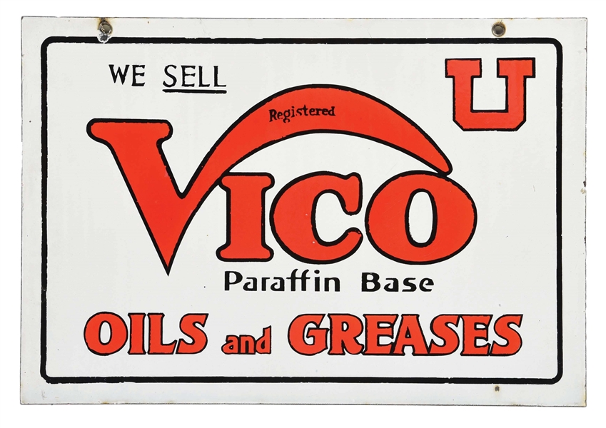 RARE & OUTSTANDING VICO OIL & GREASES PORCELAIN SERVICE STATION SIGN.