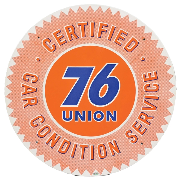 UNION 76 CERTIFIED CAR CONDITION SERVICE PORCELAIN SIGN. 