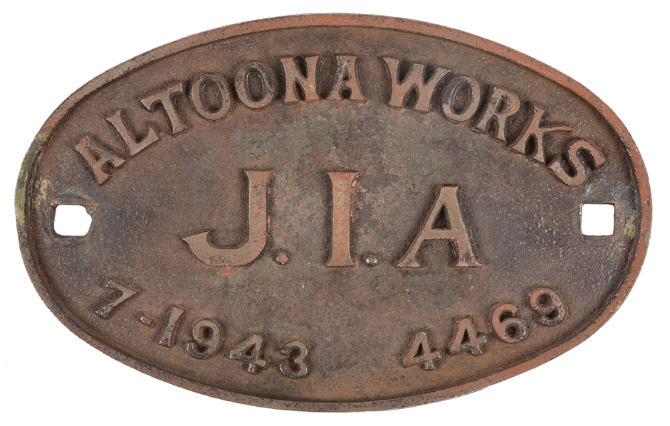 PENNSYLVANIA RAILROAD J1A LOCOMOTIVE BUILDERS PLATE.