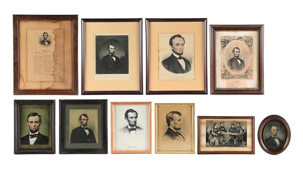 LOT OF 10: FRAMED ABRAHAM LINCOLN RELATED PRINTS AND ETCHINGS.