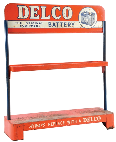 DELCO BATTERIES TIN SERVICE STATION DISPLAY RACK. 