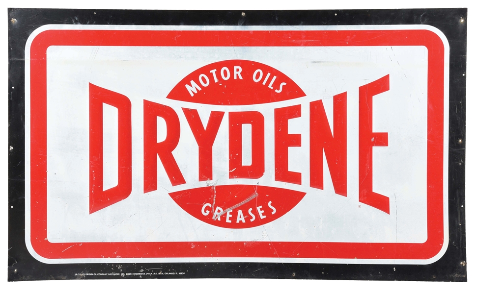 SINGLE SIDED ALUMINUM DRYDENE MOTOR OILS AND GREASES SIGN.