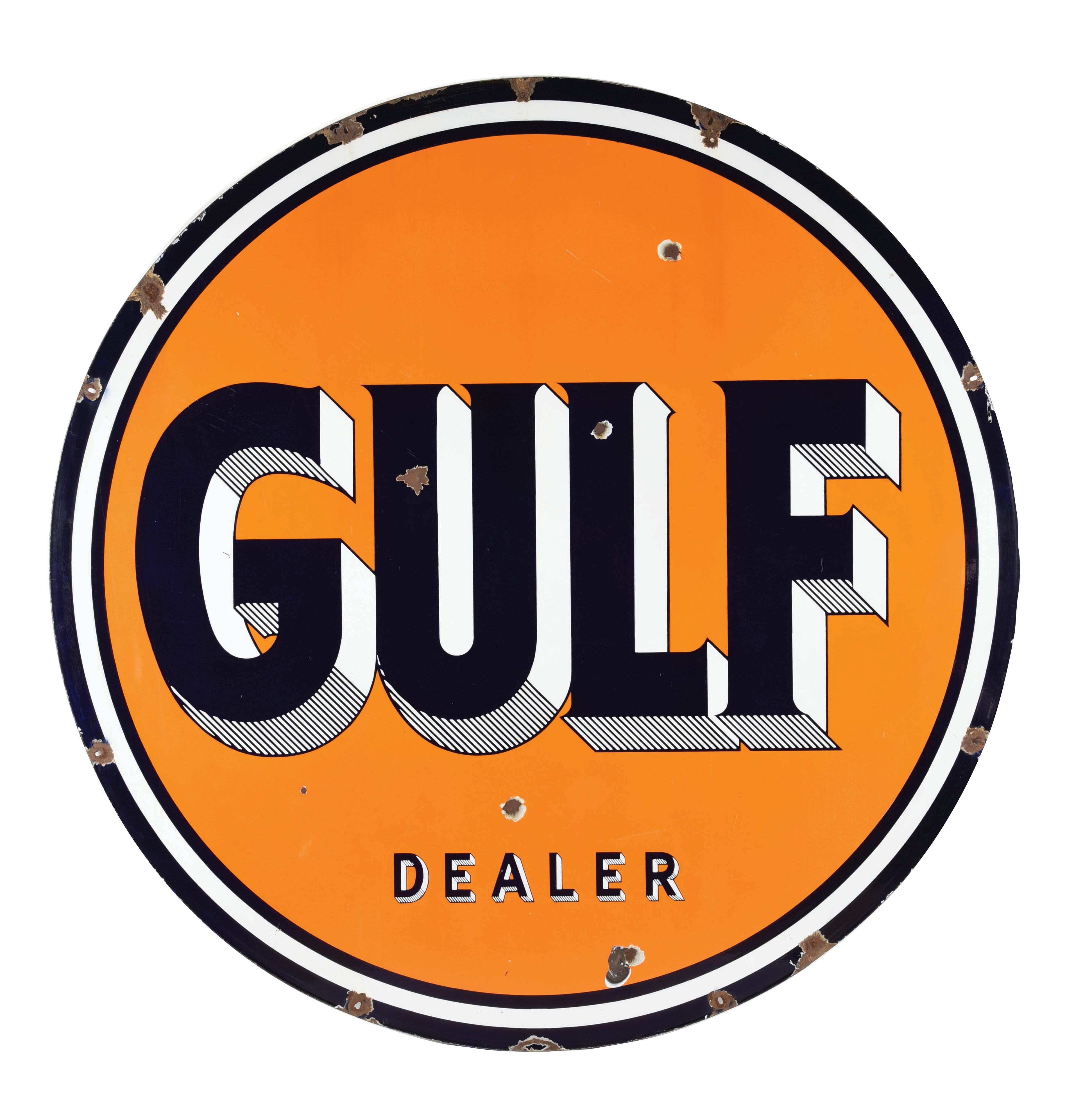 Lot Detail - GULF DEALER PORCELAIN SERVICE STATION SIGN.