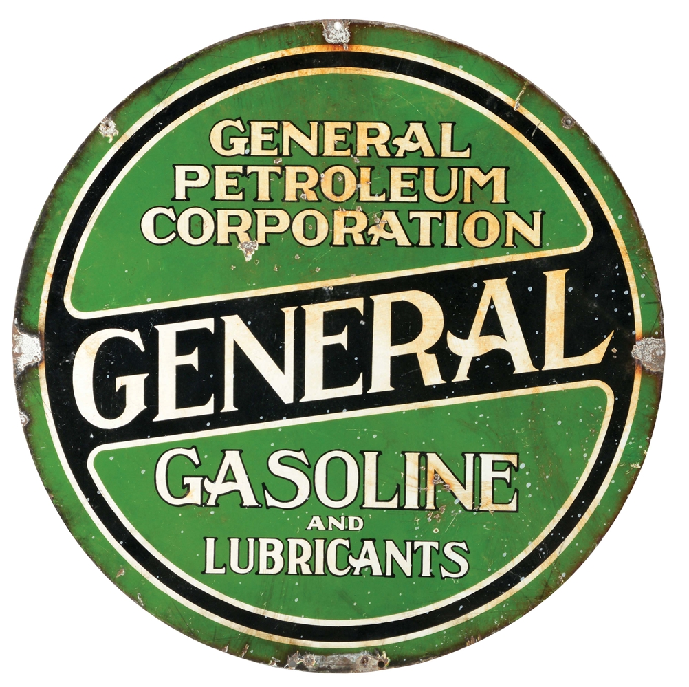 GENERAL GASOLINE & LUBRICANTS PORCELAIN CURB SIGN. 