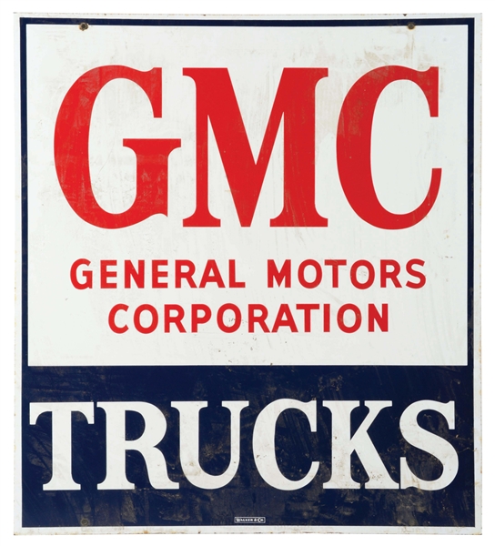 GMC TRUCKS PORCELAIN SIGN.