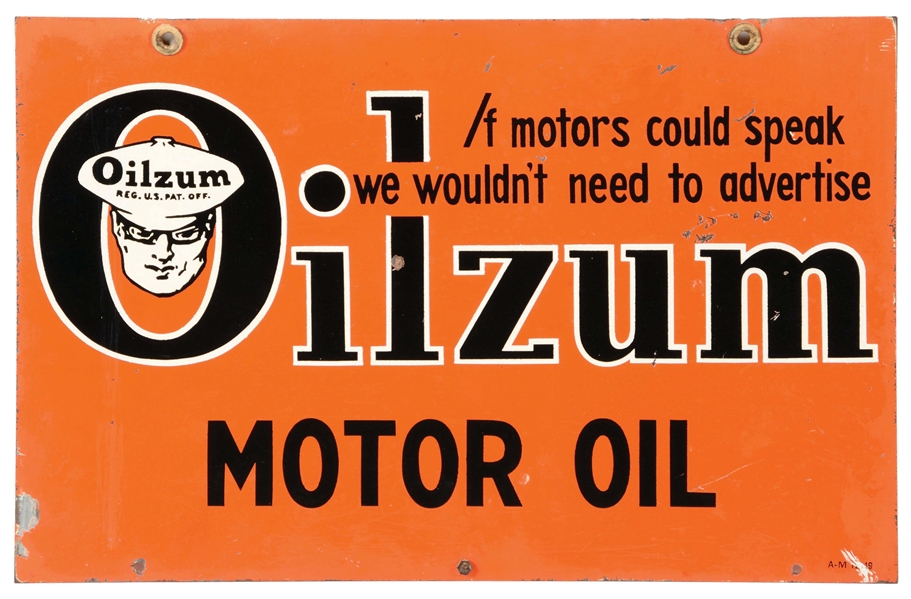 DOUBLE SIDED TIN OILZUM MOTOR OILS RACK SIGN.