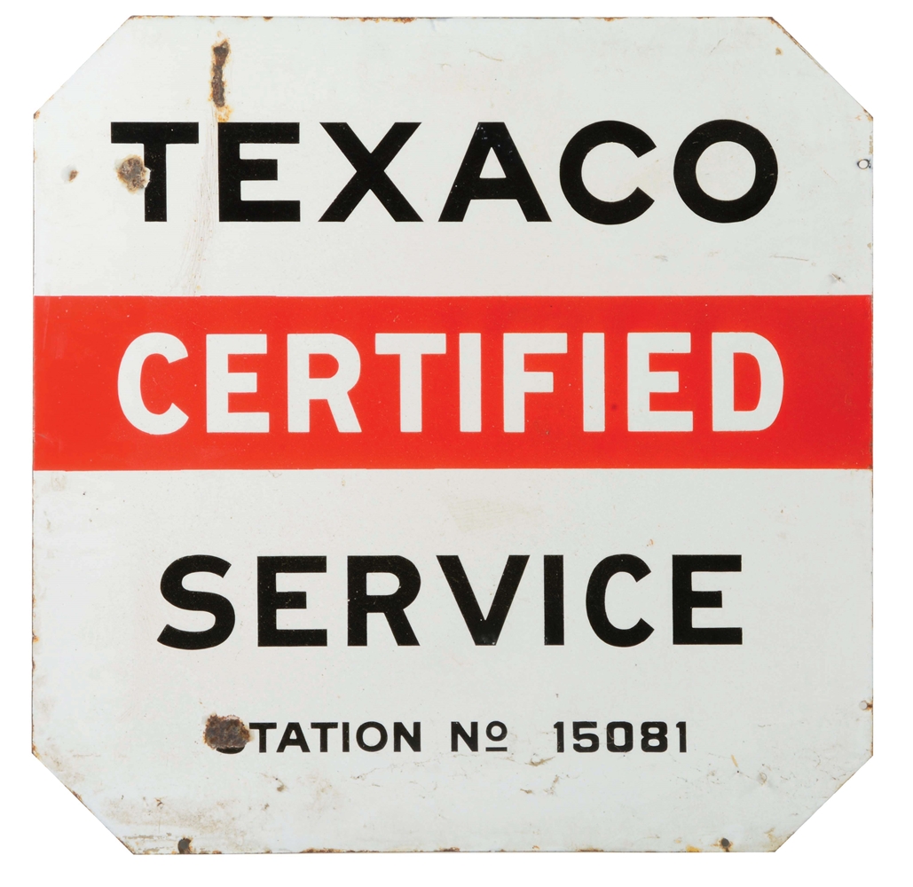 TEXACO CERTIFIED SERVICE PORCELAIN SIGN.