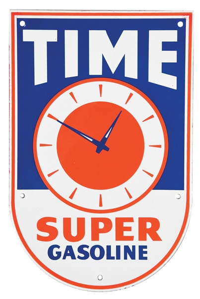 TIME SUPER GASOLINE PORCELAIN PUMP PLATE.