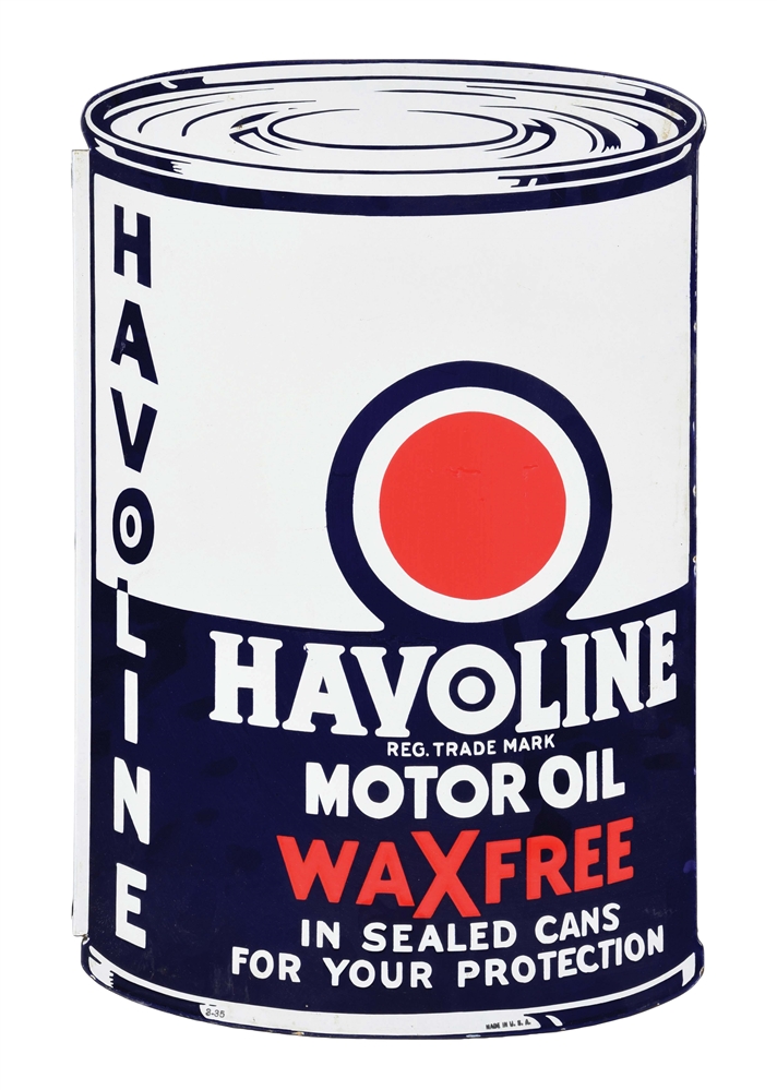 OUTSTANDING HAVOLINE MOTOR OIL PORCELAIN FLANGE SIGN.
