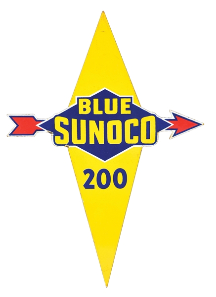 SINGLE SIDED PORCELAIN BLUE SUNOCO 200 PUMP PLATE.