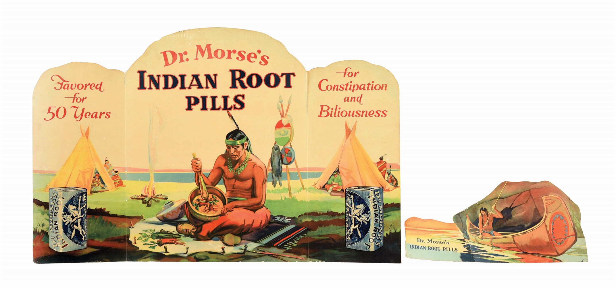 DR. MORSES INDIAN ROOT PILLS TRIFOLD WINDOW AND TABLETOP DISPLAY. 