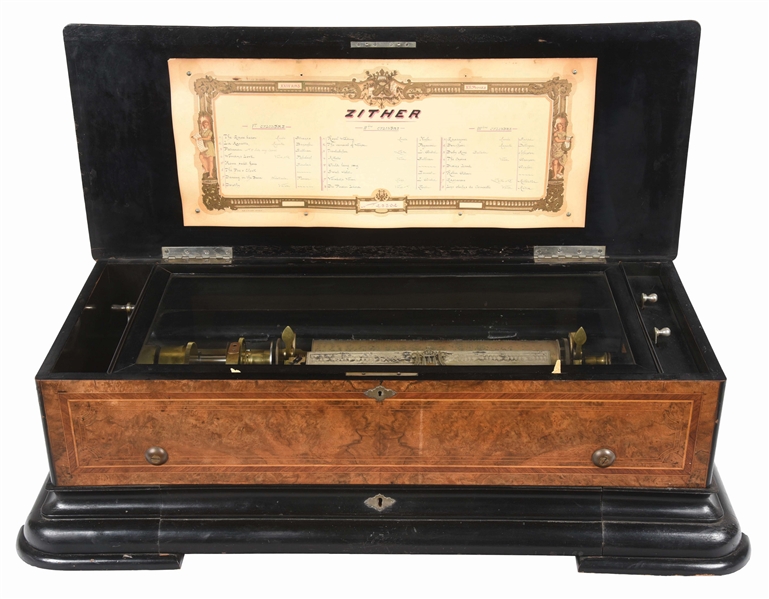 PICARD-LION SWISS MUSIC BOX WITH ZITHER ATTACHMENT.