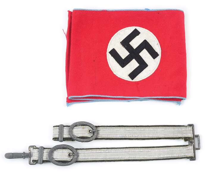 LOT OF 2: GERMAN WWII POLITICAL LEADER ARMBAND AND HEER DAGGER HANGER.