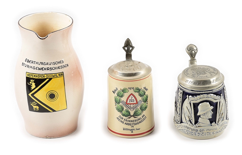 LOT OF 3: THIRD REICH AND SWISS STEINS.