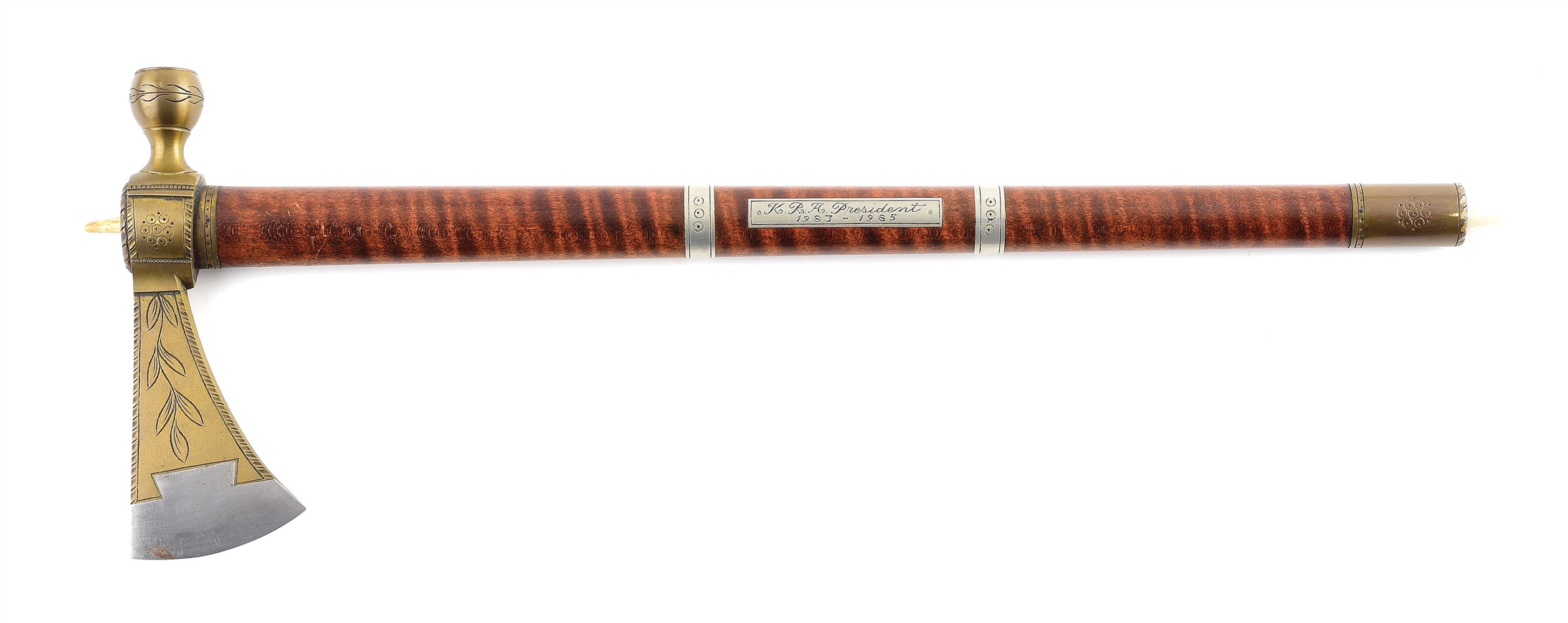 CONTEMPORARY KRA PIPE TOMAHAWK FOR GERALD DICESARE, PRESIDENT, 1983-1985.