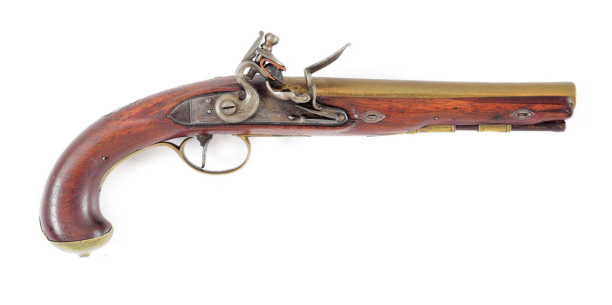 (A) AMERICAN STOCKED PISTOL WITH KETLAND LOCK, SILVER WIRE INLAY AND THUMBPIECE.