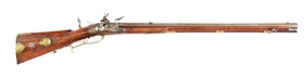 (A) A SCARCE JOHANN WAGNER FLINTLOCK JAEGER RIFLE, WITH A VERY LATE 1744 DATE, ORTHOPTIC SIGHT, AND IMPRESSIVE CARVING ON BOTH METAL AND WOOD.