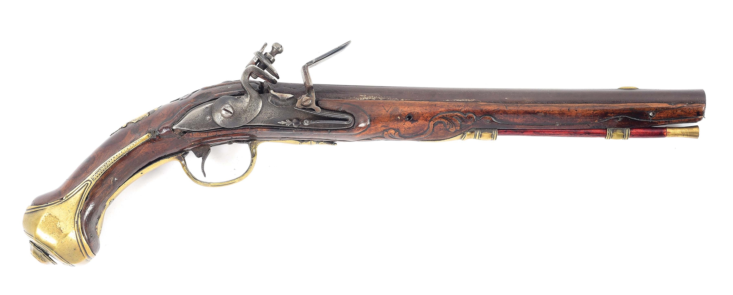 (A) EARLY BRASS MOUNTED FRENCH HORSEMANS PISTOL. 