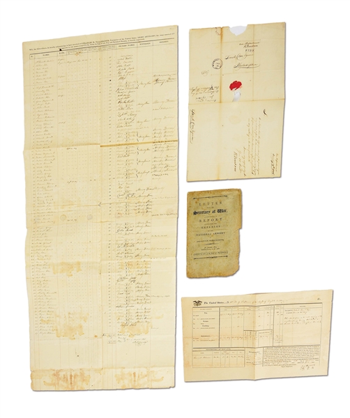 LOT OF 4 ARMS AND ARTILLERY DOCUMENTS CIRCA 1800, COX AND DEARBORN.