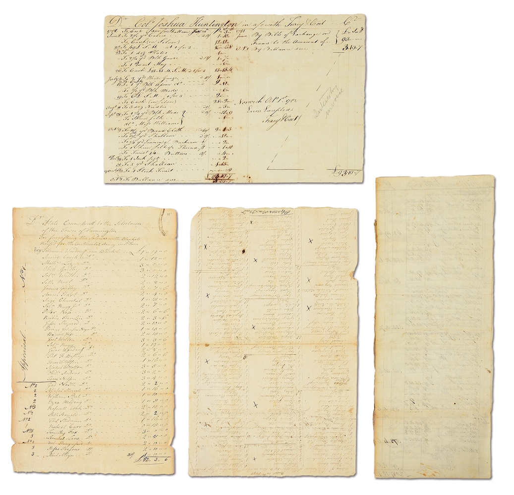 LOT OF 4 CONNECTICUT DOCUMENTS RELATED TO SUPPLIES, BLANKETS, AND RUM.