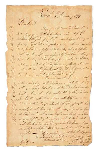 1779 LETTER FROM COLONEL ISRAEL ANGELL TO GENERAL NATHANAEL GREENE.