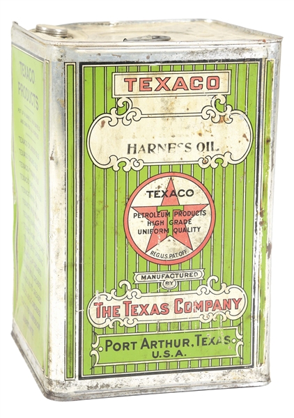 RARE TEXACO HARNESS OIL FIVE GALLON SQUARE CAN.