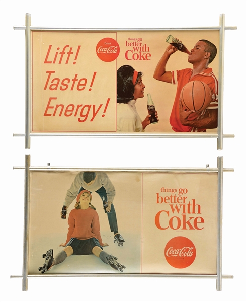LOT OF 2: FRAMED COCA-COLA CARDBOARD LITHOGRAPHED SIGNS.