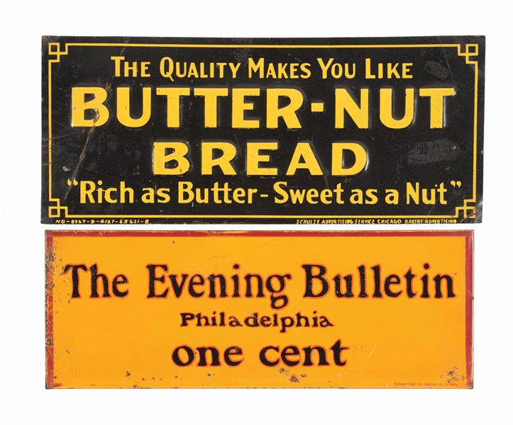 LOT OF 2: TIN ADVERTISING SIGNS.