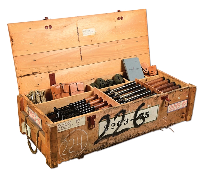 (M) EXCEPTIONAL ORIGINAL CRATE OF 10 SEQUENTIALLY SERIALIZED YUGOSLAVIAN M59/66 SKS SEMI-AUTOMATIC RIFLES WITH ACCESSORIES.