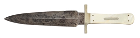 PEARL HANDLED DOUBLE EDGE BOWIE KNIFE BY N. TUDOR OR SHEFFIELD.