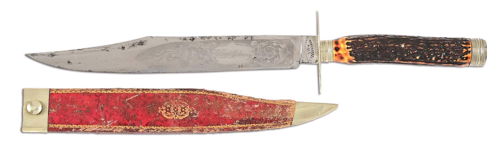 ELEGANT ETCHED BOWIE KNIFE BY STACEY BROTHERS, SHEFFIELD.