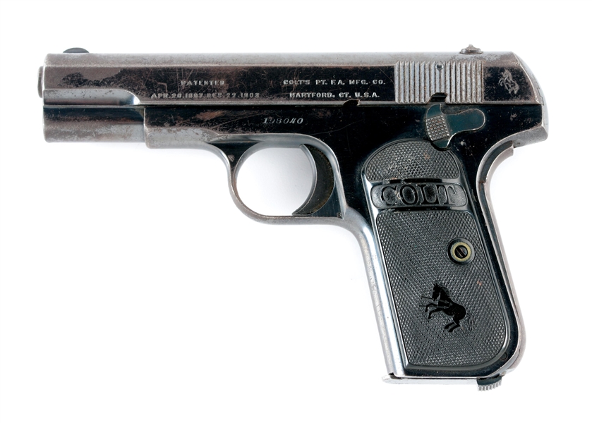 (C) COLT MODEL 1903 POCKET HAMMERLESS SEMI AUTOMATIC PISTOL.