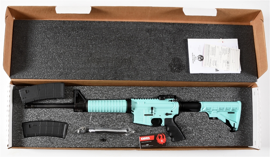 (M) RUGER AR-556 SEMI-AUTOMATIC RIFLE IN FACTORY BOX.
