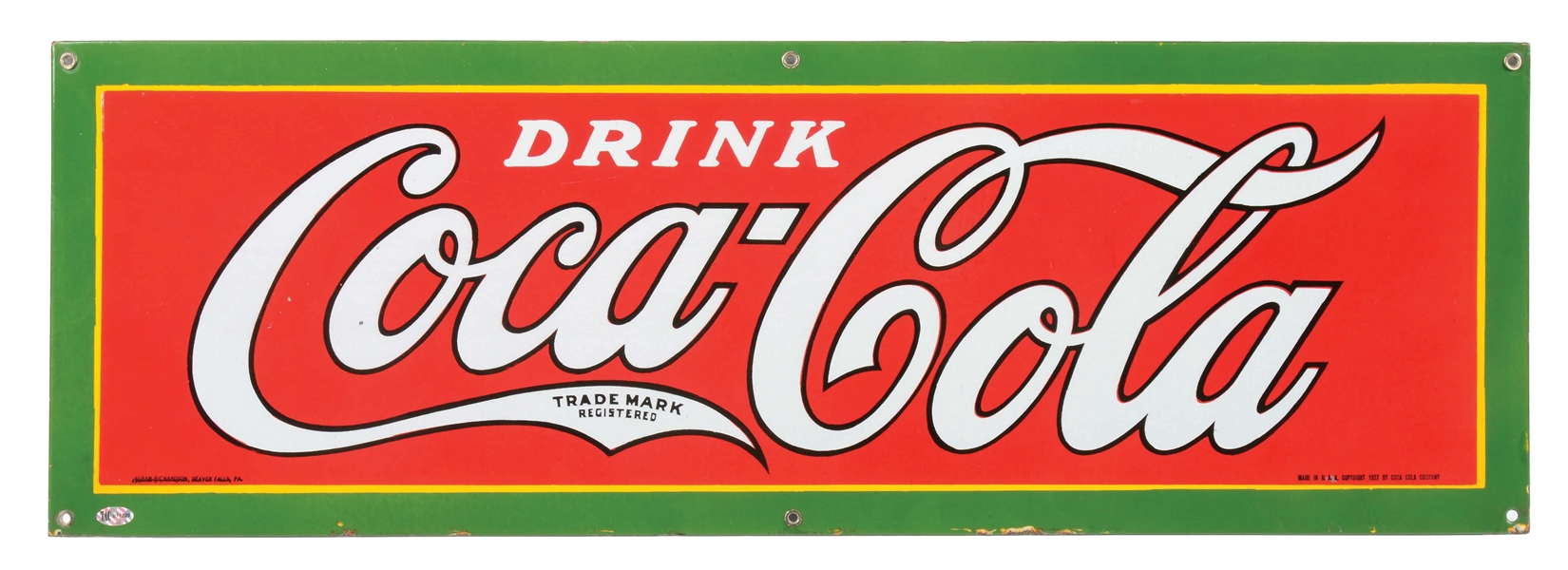 OUTSTANDING DRINK COCA COLA PORCELAIN STRIP SIGN.