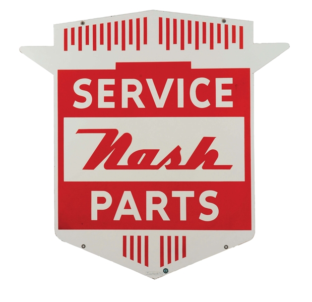 NASH AUTOMOBILES PARTS & SERVICE DIE CUT PORCELAIN SIGN.
