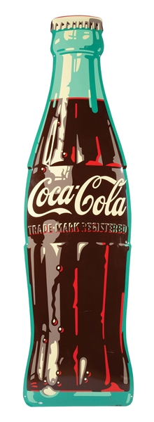 LARGE NEW OLD STOCK COCA COLA TIN BOTTLE SIGN.