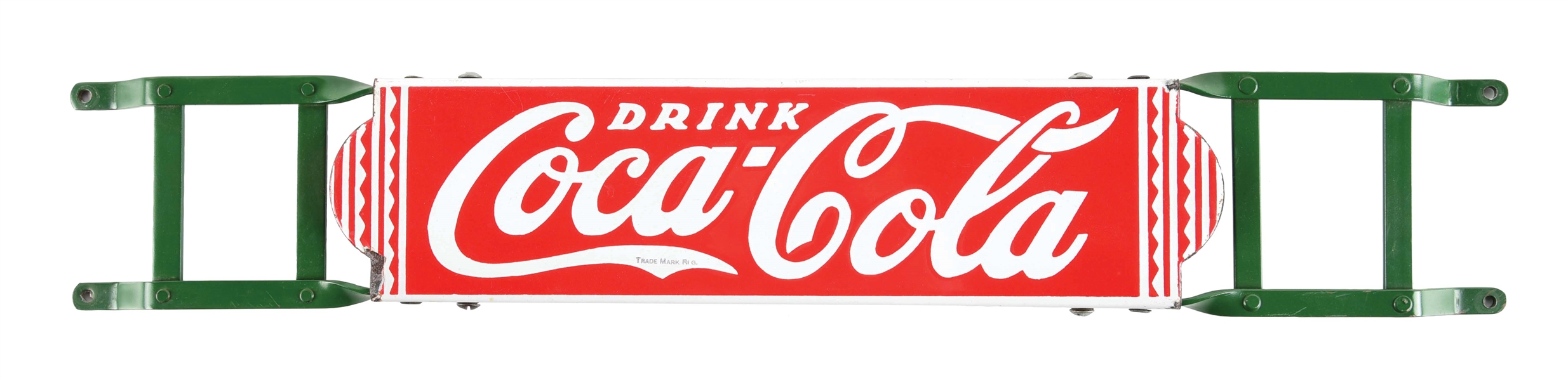 DRINK COCA COLA PORCELAIN DOOR PUSH SIGN W/ IRON MOUNTING BRACE. 