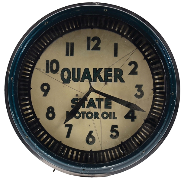 QUAKER STATE MOTOR OIL NEON ADVERTISING SPINNER CLOCK. 