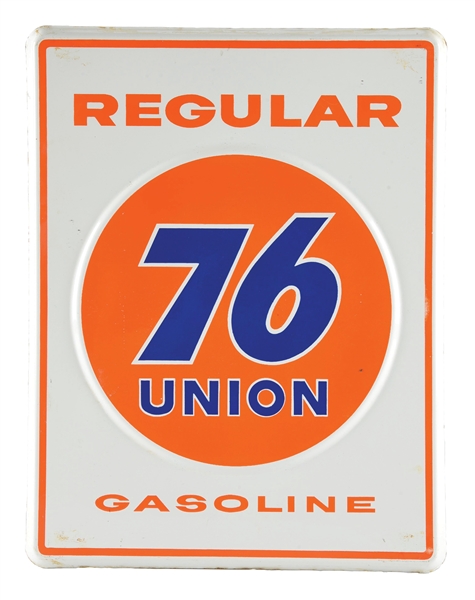 UNION 76 REGULAR GASOLINE EMBOSSED PORCELAIN PUMP PLATE SIGN. 