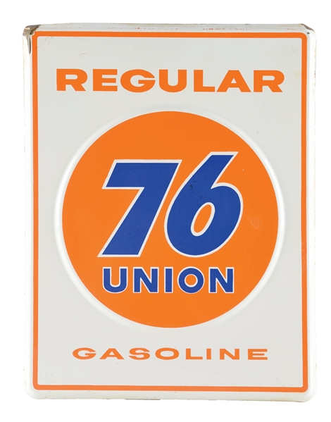 UNION 76 REGULAR GASOLINE EMBOSSED PORCELAIN PUMP PLATE SIGN. 