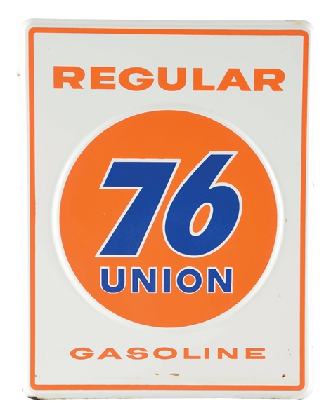 UNION 76 REGULAR GASOLINE EMBOSSED PORCELAIN PUMP PLATE SIGN. 